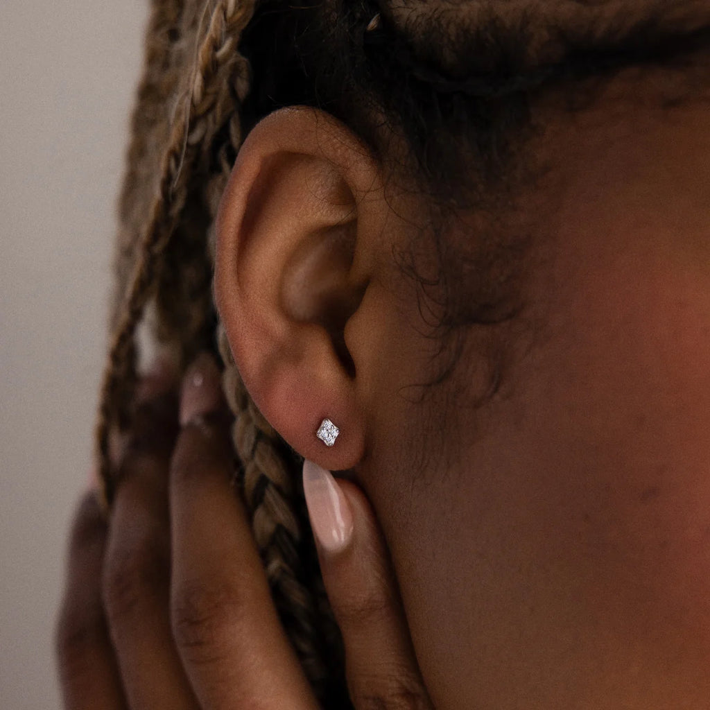 Diamond Geometric Studs Silver 18K Gold Plated