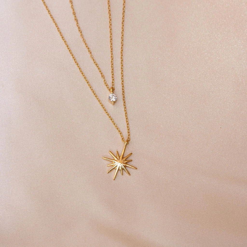Diamond Starburst Duo Necklace Plated