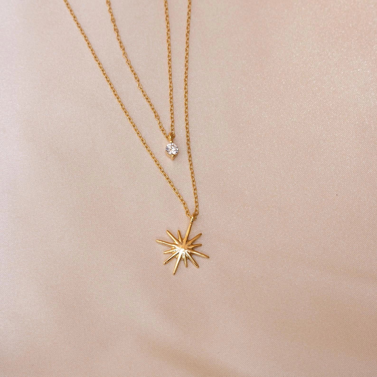 Diamond Starburst Duo Necklace Plated