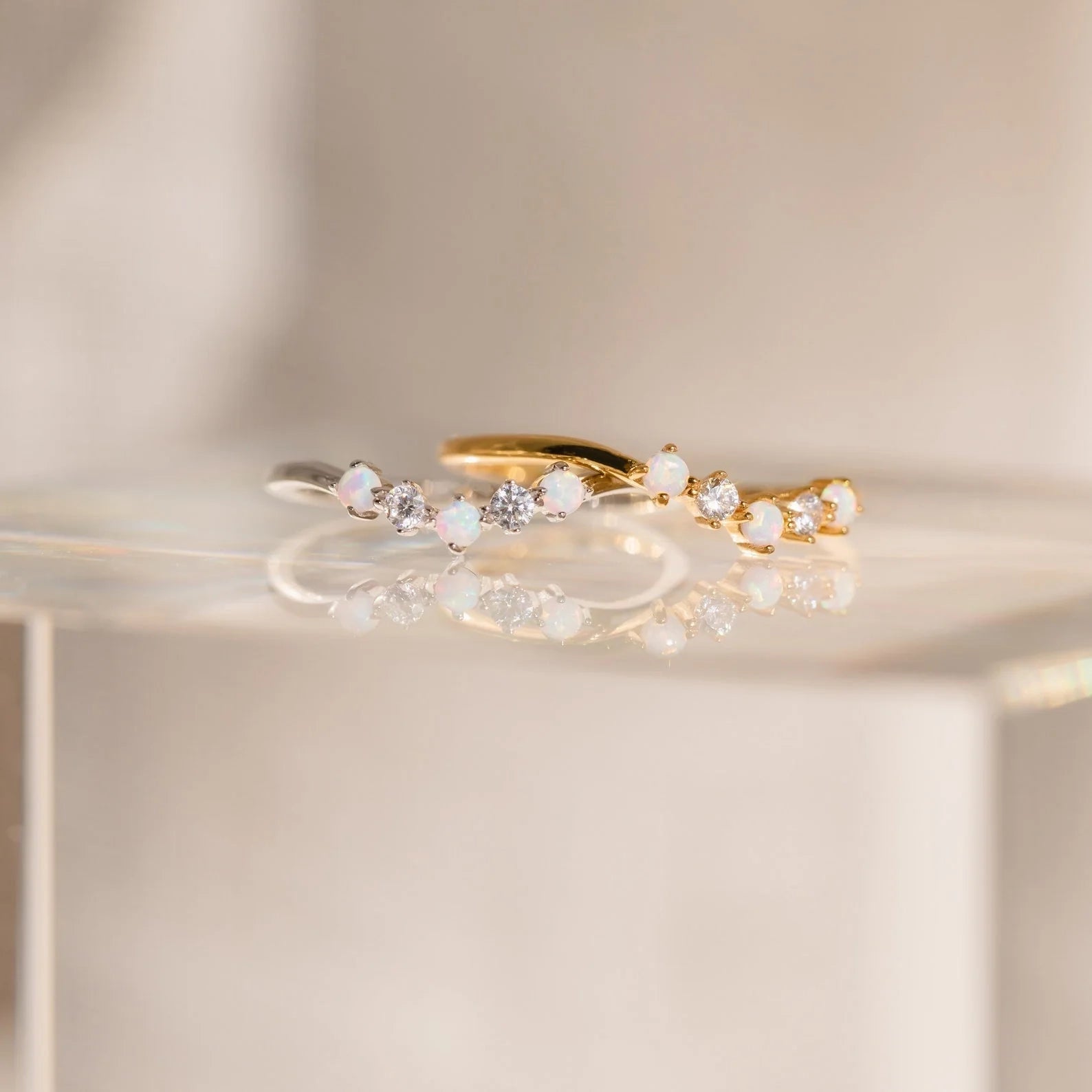 Layla Opal Diamond Ring Silver 18K Gold Plated