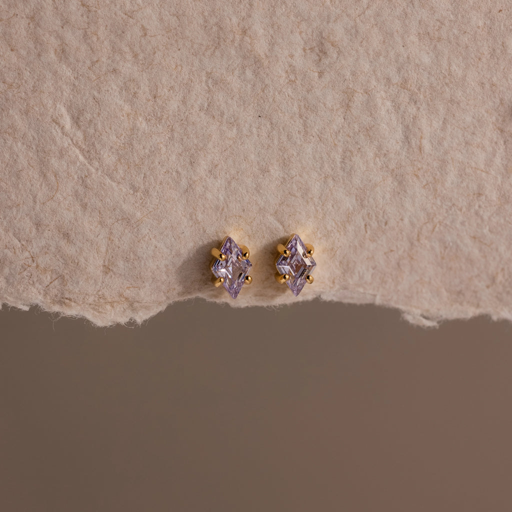 Rhombus Alexandrite Flatback Studs Silver 18K Gold Plated
