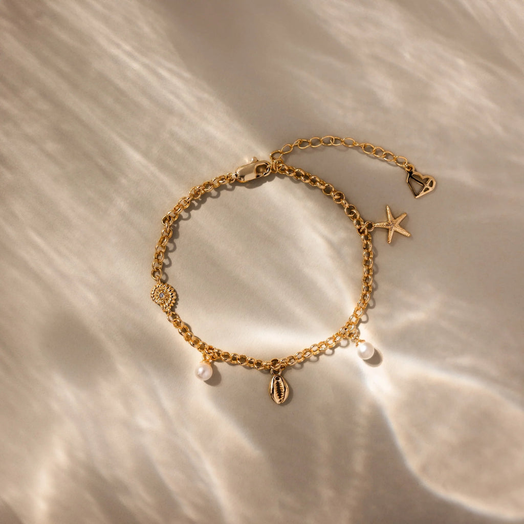 Seaside Pearl Charm Bracelet Silver 18K Gold Plated