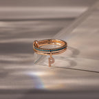 Blue Zircon Linked Initial Ring Set Silver 18K Gold Plated