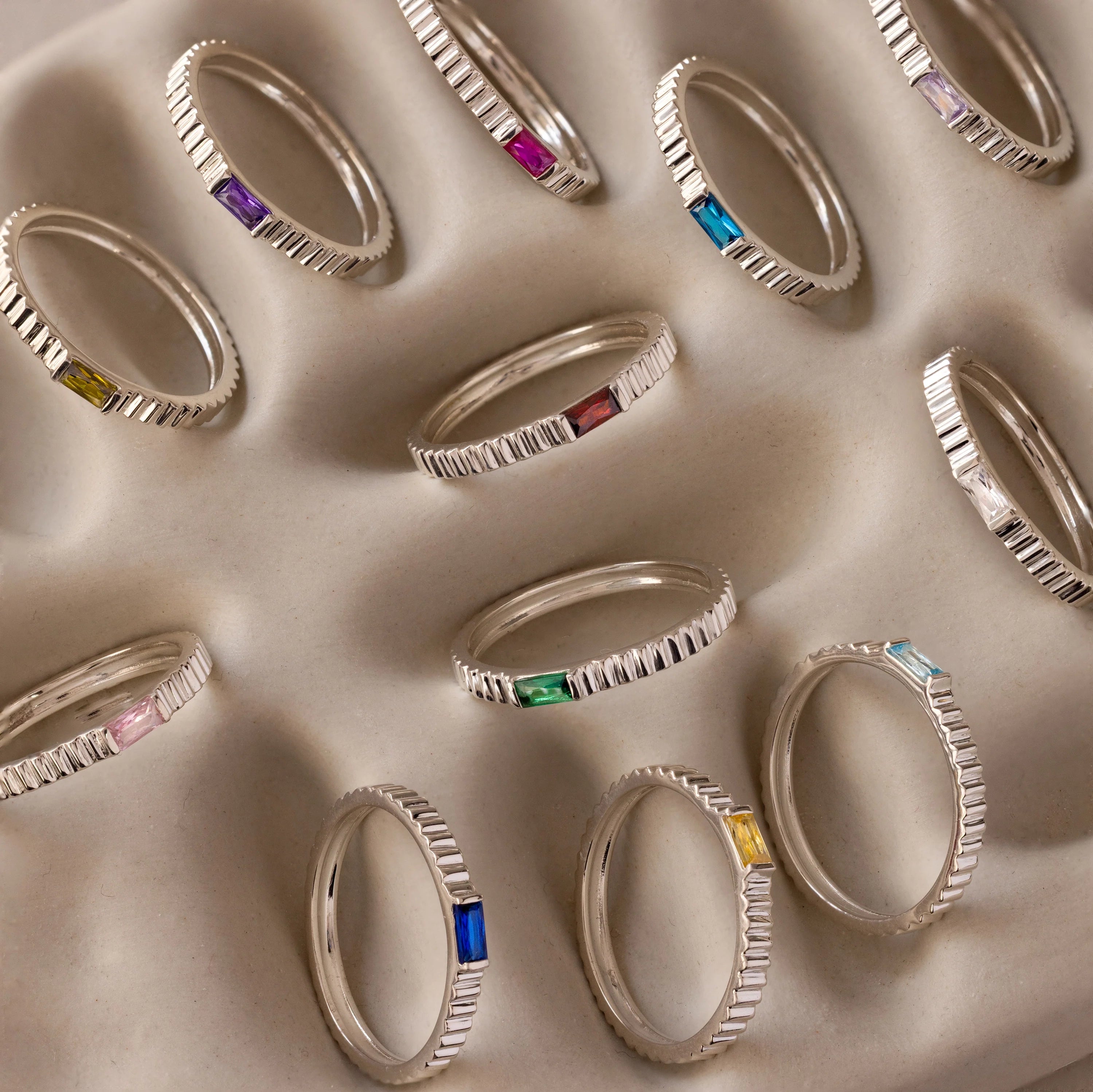 Opal Dainty Ribbed Ring Silver 18K Gold Plated