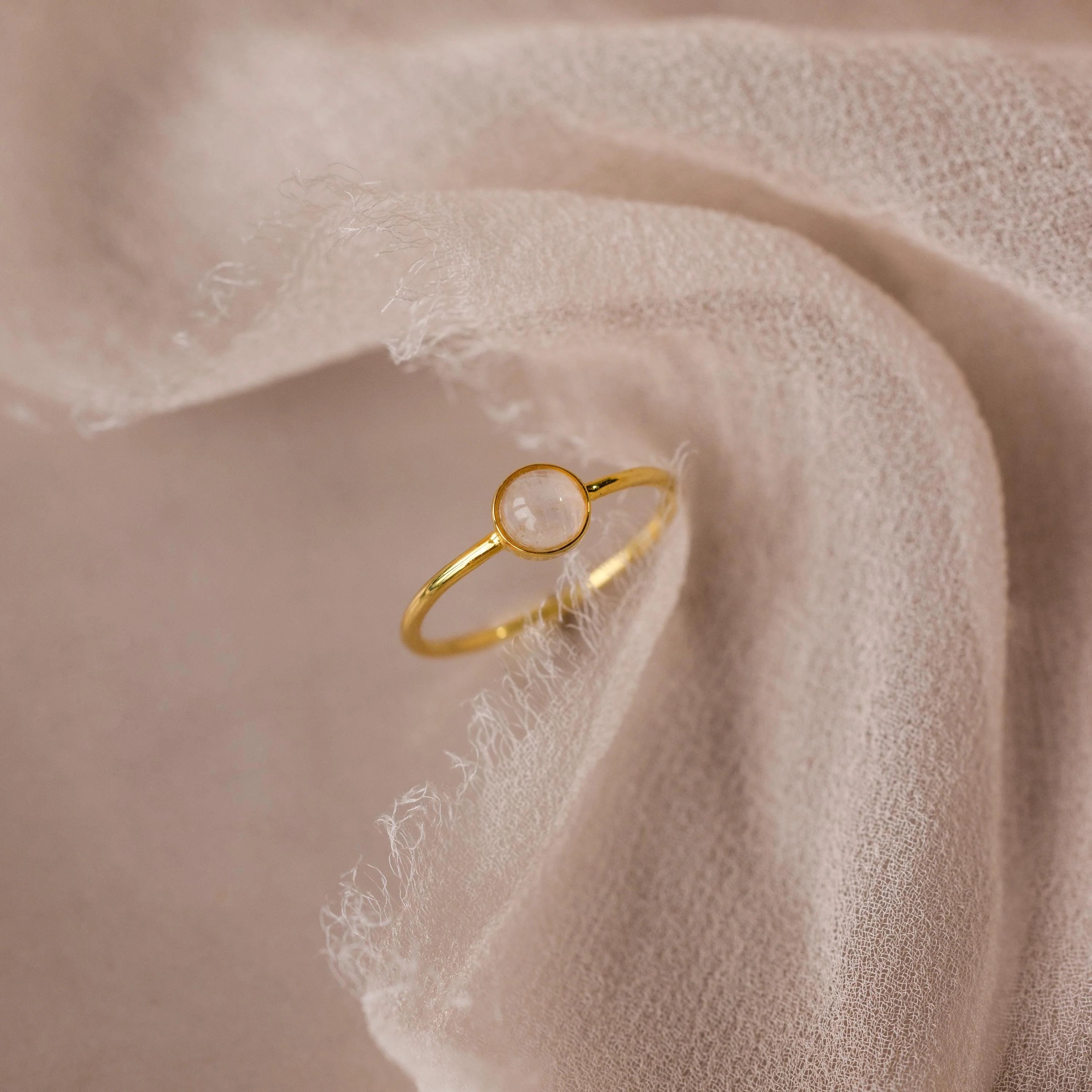 Dainty Round Moonstone Ring Silver 18K Gold Plated