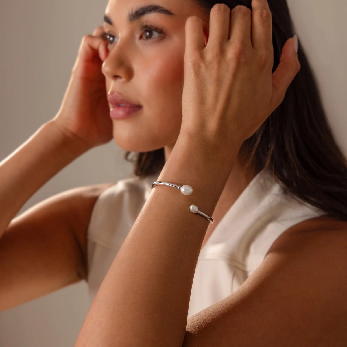 Serenity Pearl Cuff Bracelet Silver 18K Gold Plated