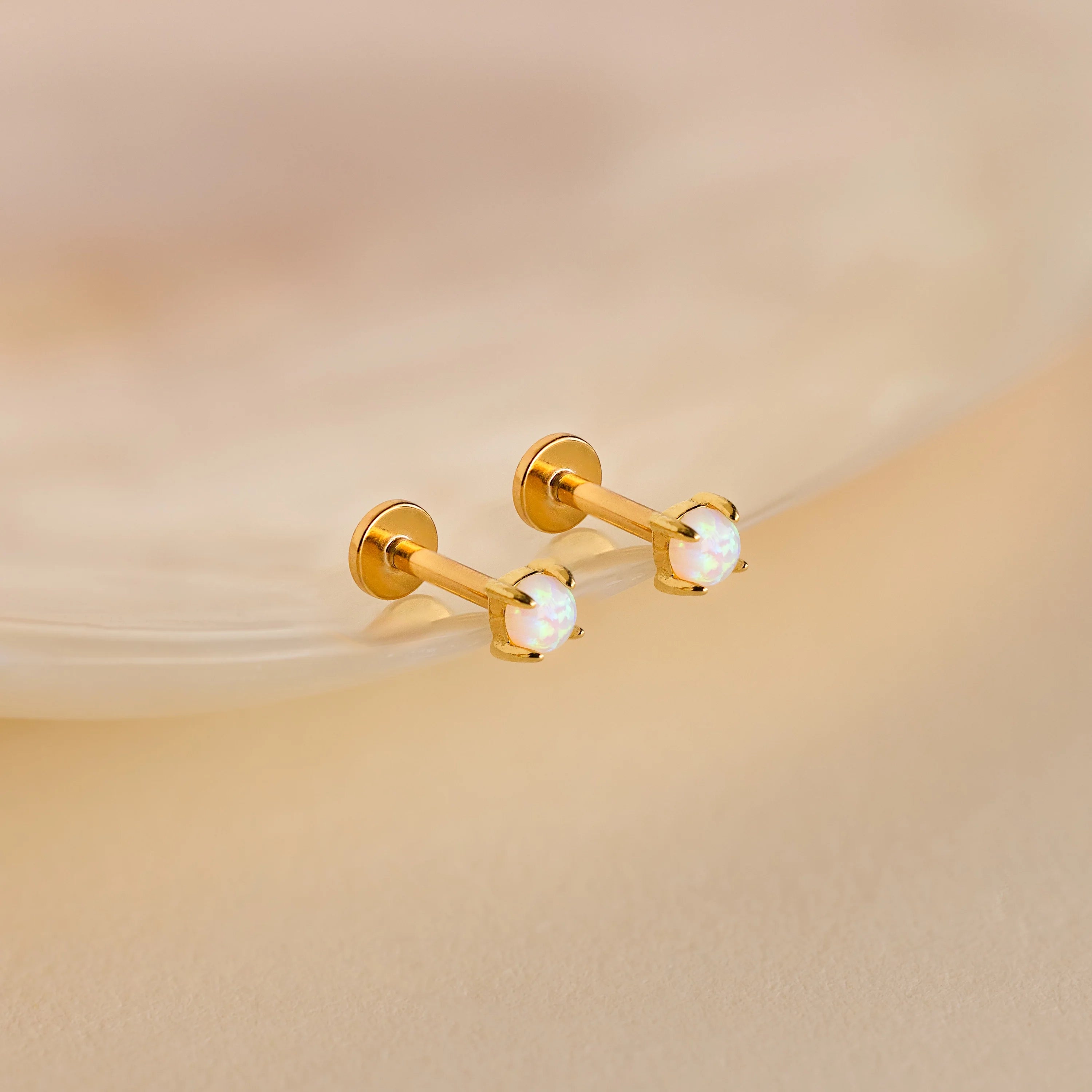 Opal Flat Back Studs Silver 18K Gold Plated