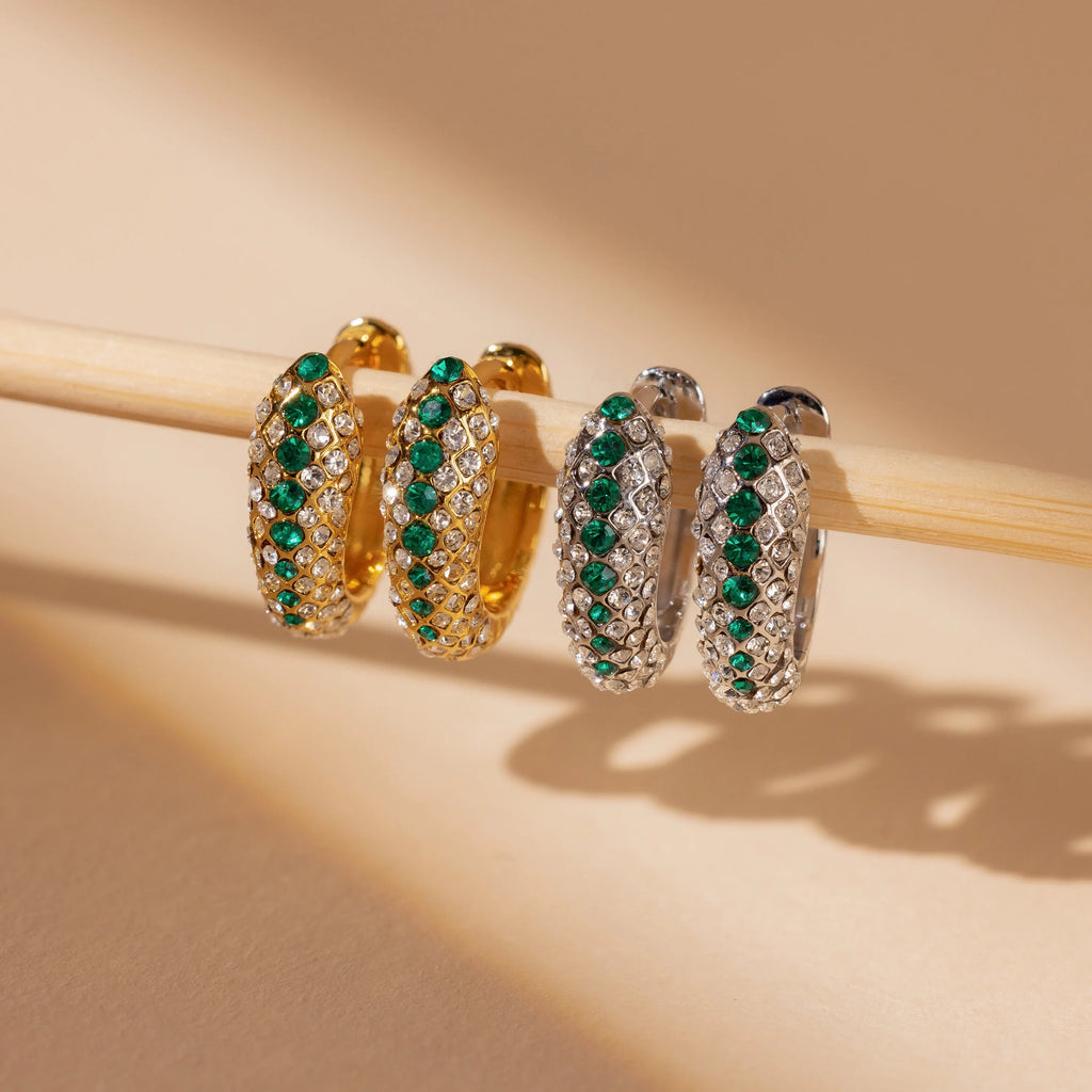 Emerald Pave Snake Hoops Silver 18K Gold Plated