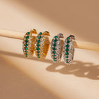 Emerald Pave Snake Hoops Silver 18K Gold Plated