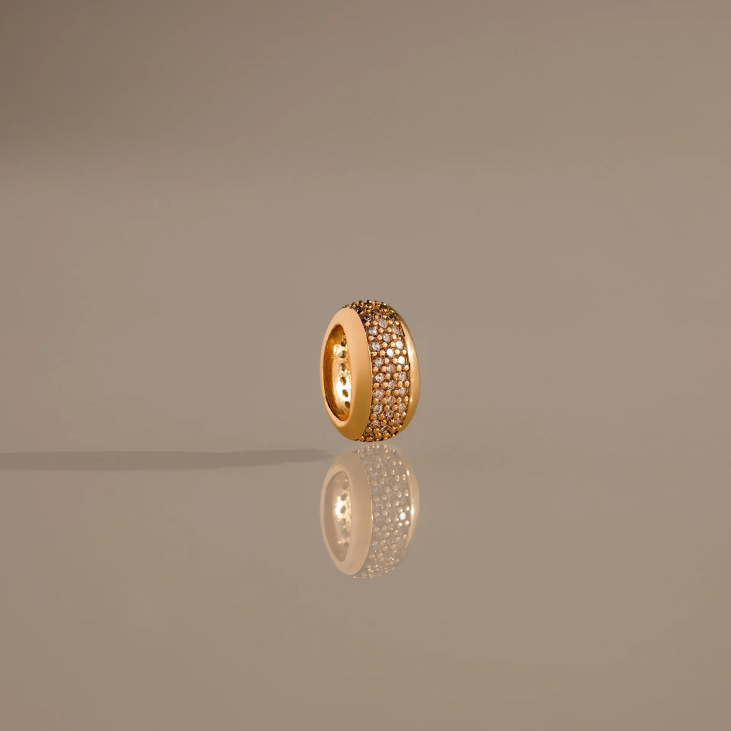 Diamond Pave Dome Spacer Charm Silver 18K Gold Plated