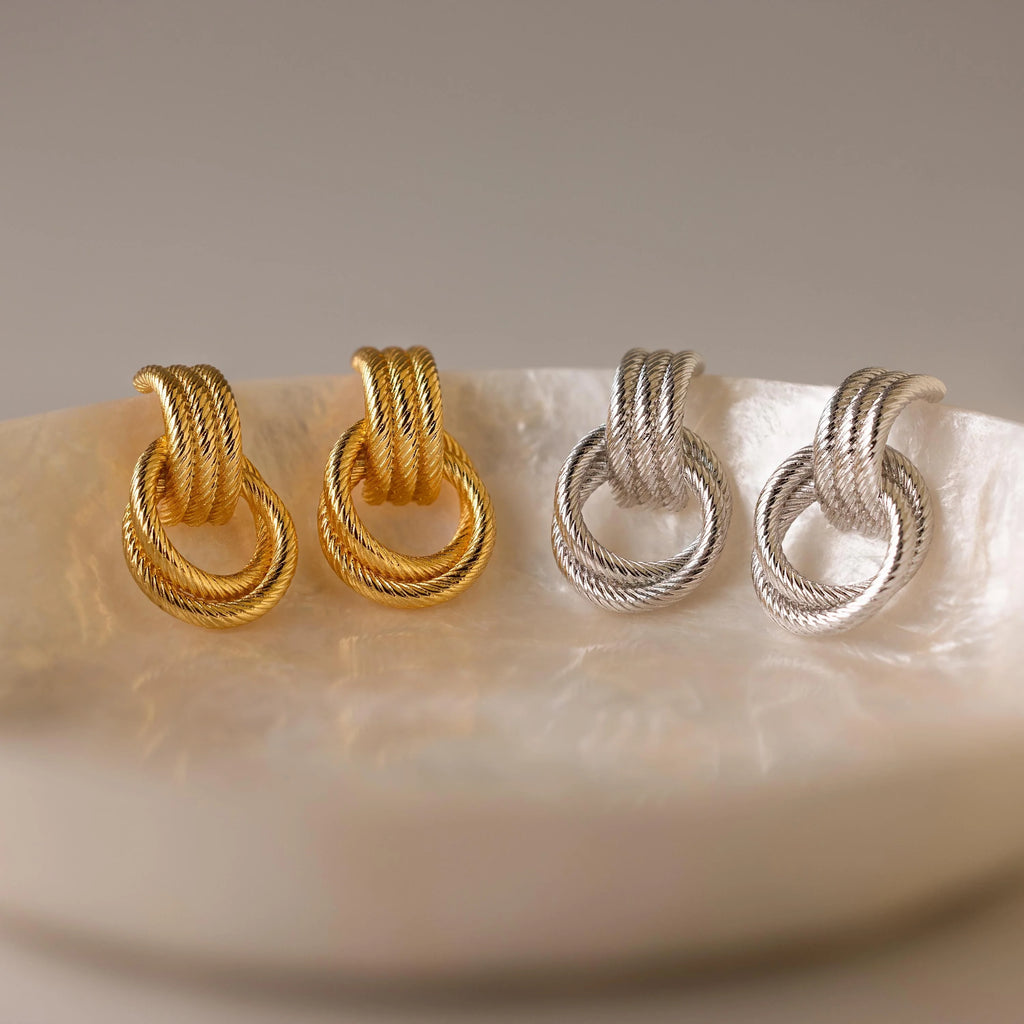 Twisted Knot Hoop Earrings Silver 18K Gold Plated