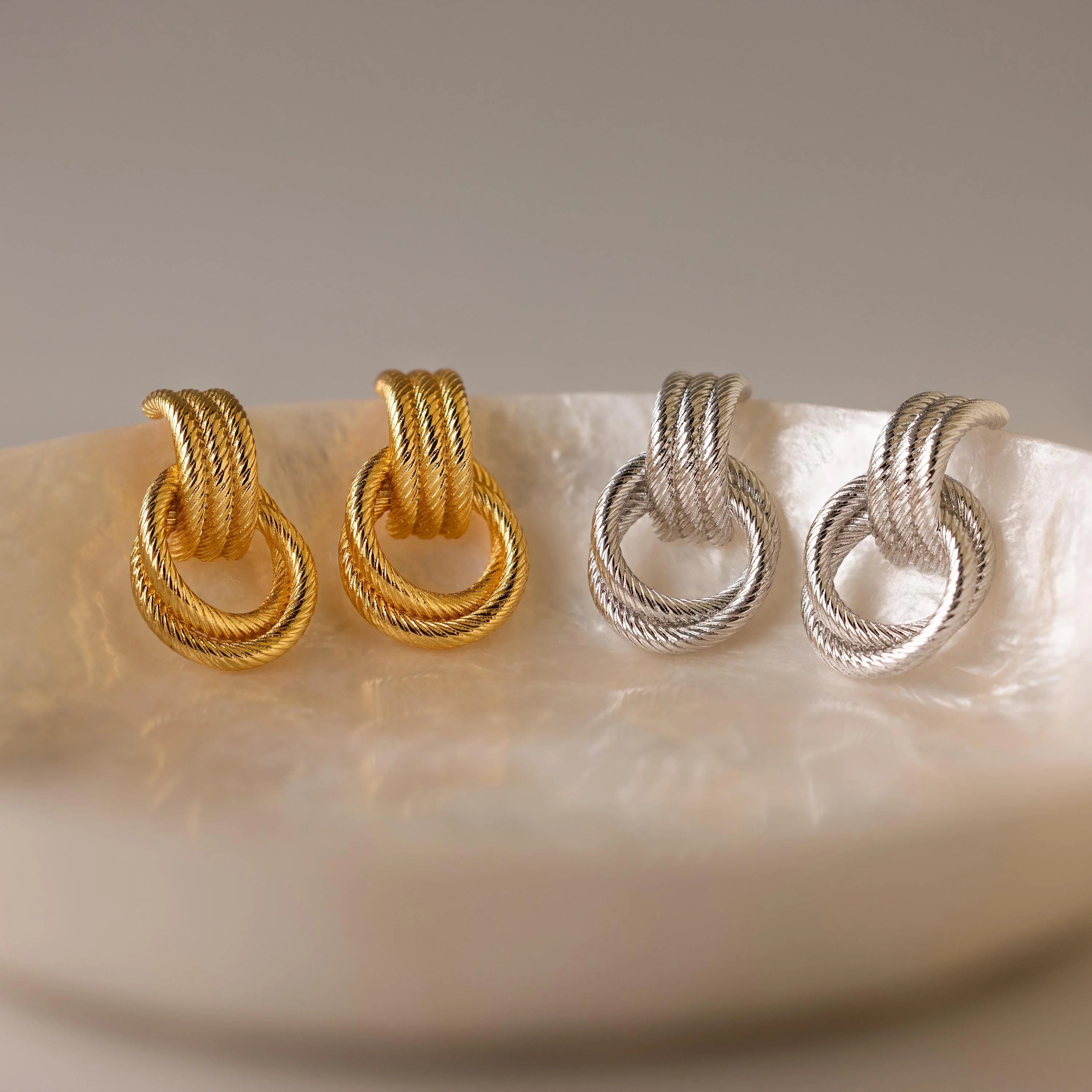 Twisted Knot Hoop Earrings Silver 18K Gold Plated