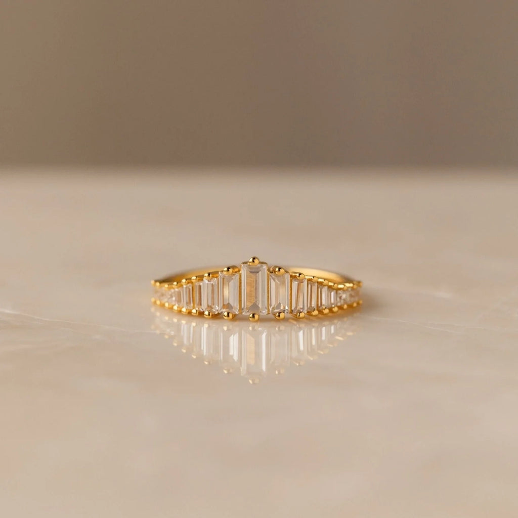 Diamond Art Deco Ring Silver 18K Gold Plated