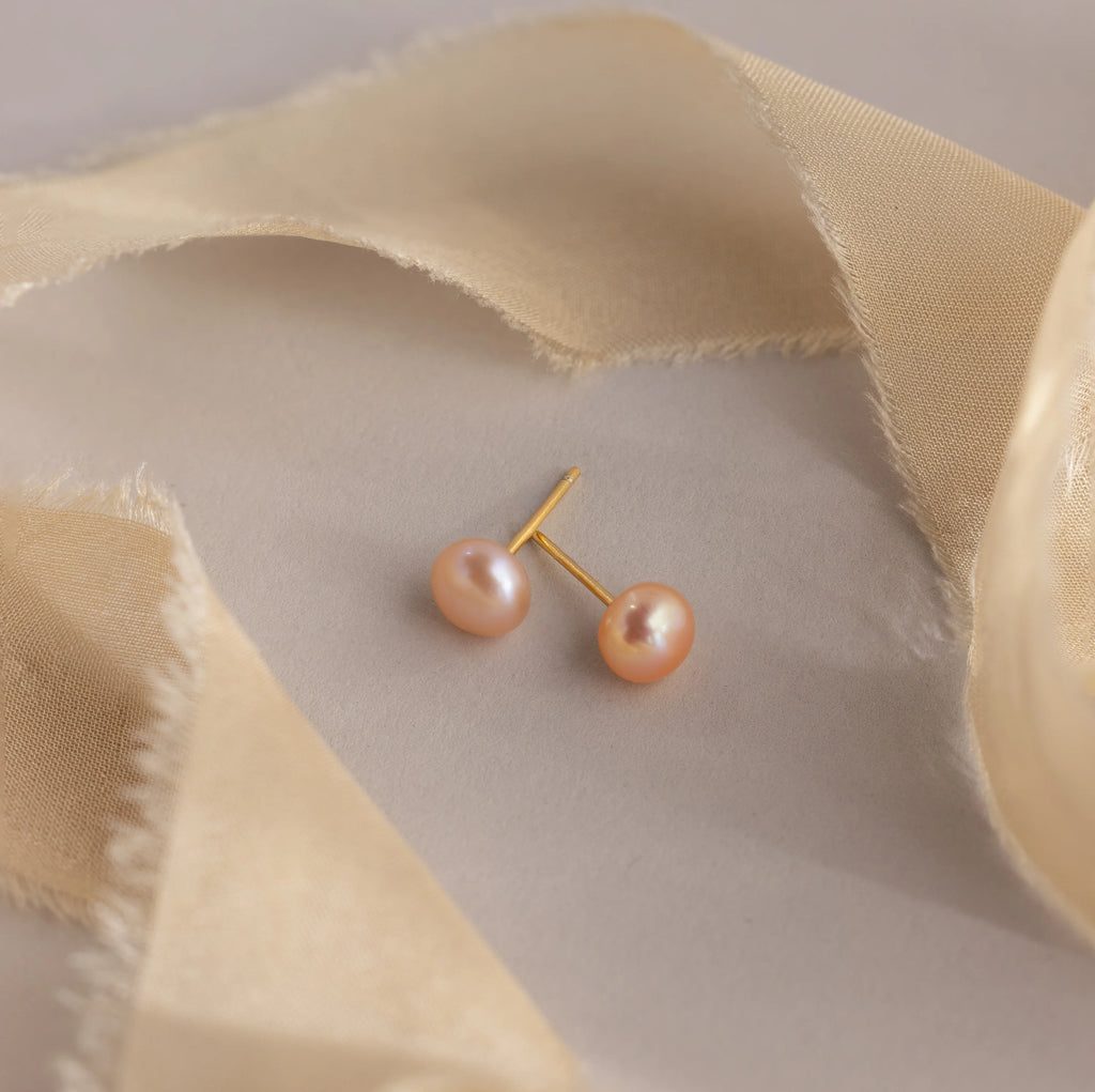 Pink Pearl Studs Silver 18K Gold Plated