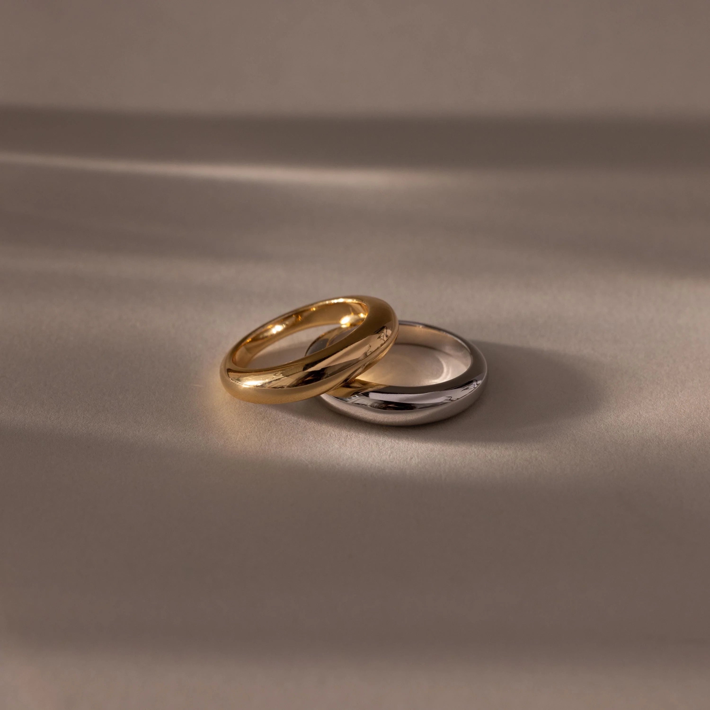 Mixed Metal Dome Ring Set Silver 18K Gold Plated