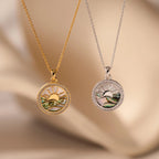 Diamond Sunrise Pendant Necklace Silver 18K Gold Plated