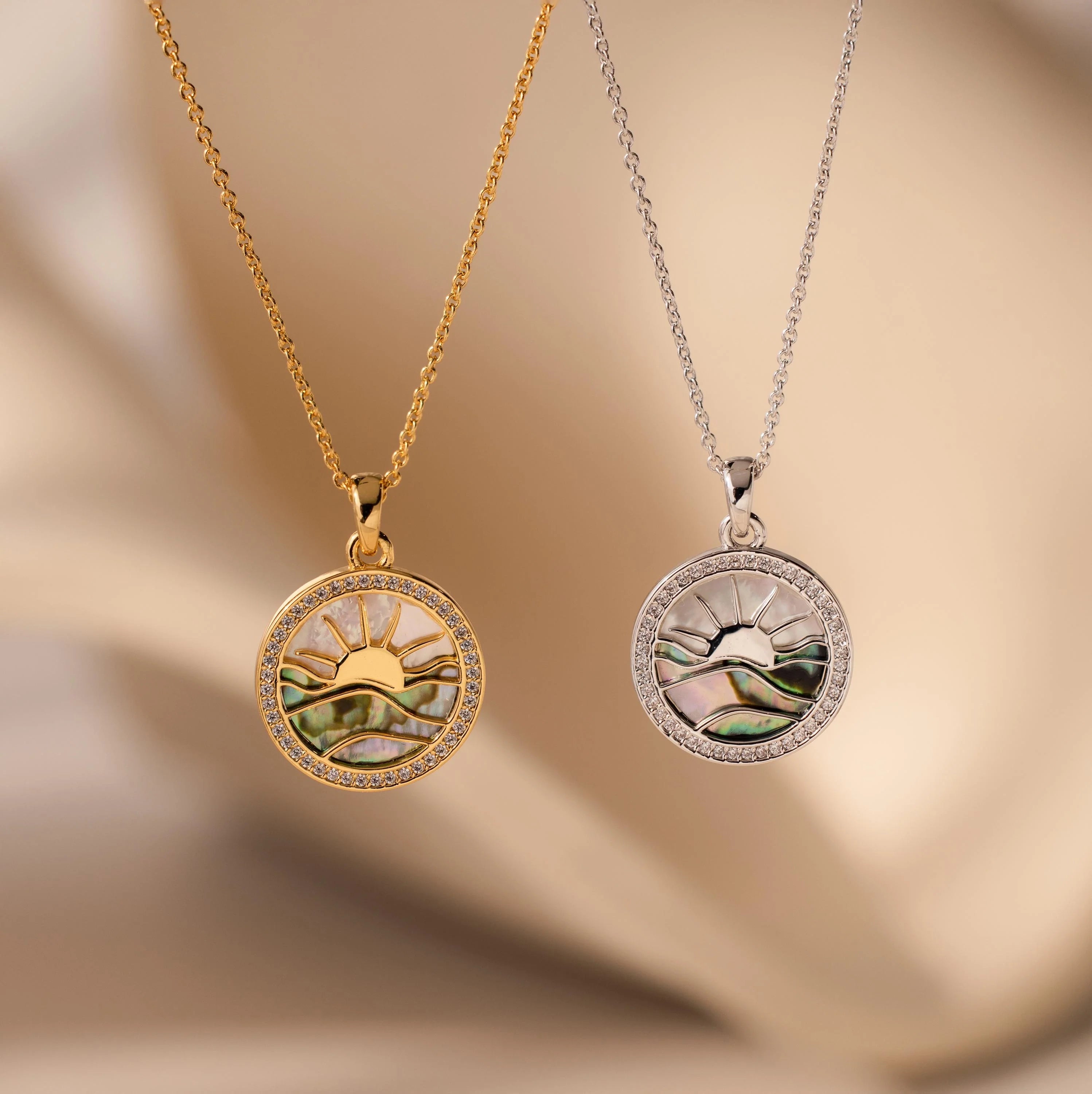 Diamond Sunrise Pendant Necklace Silver 18K Gold Plated