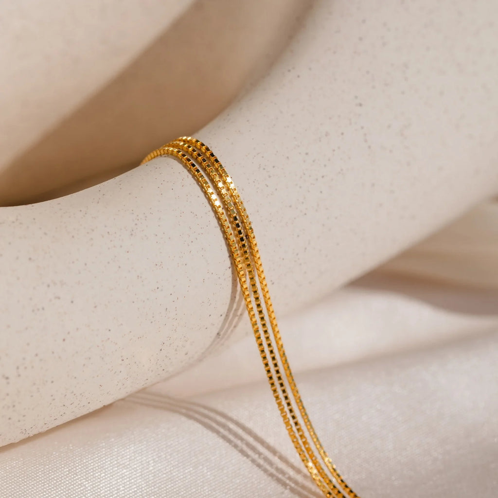Triple Box Chain Necklace Silver 18K Gold Plated