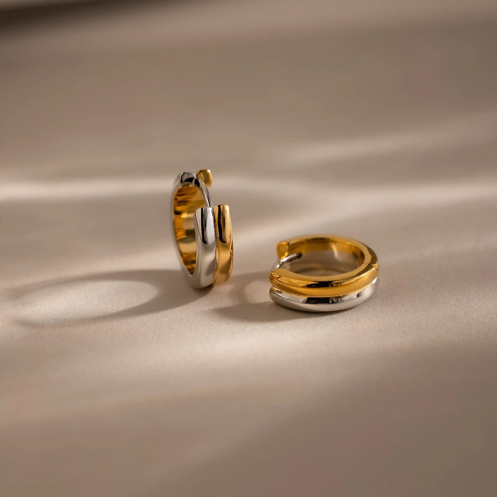 Dainty Mixed Metal Huggies Silver 18K Gold Plated