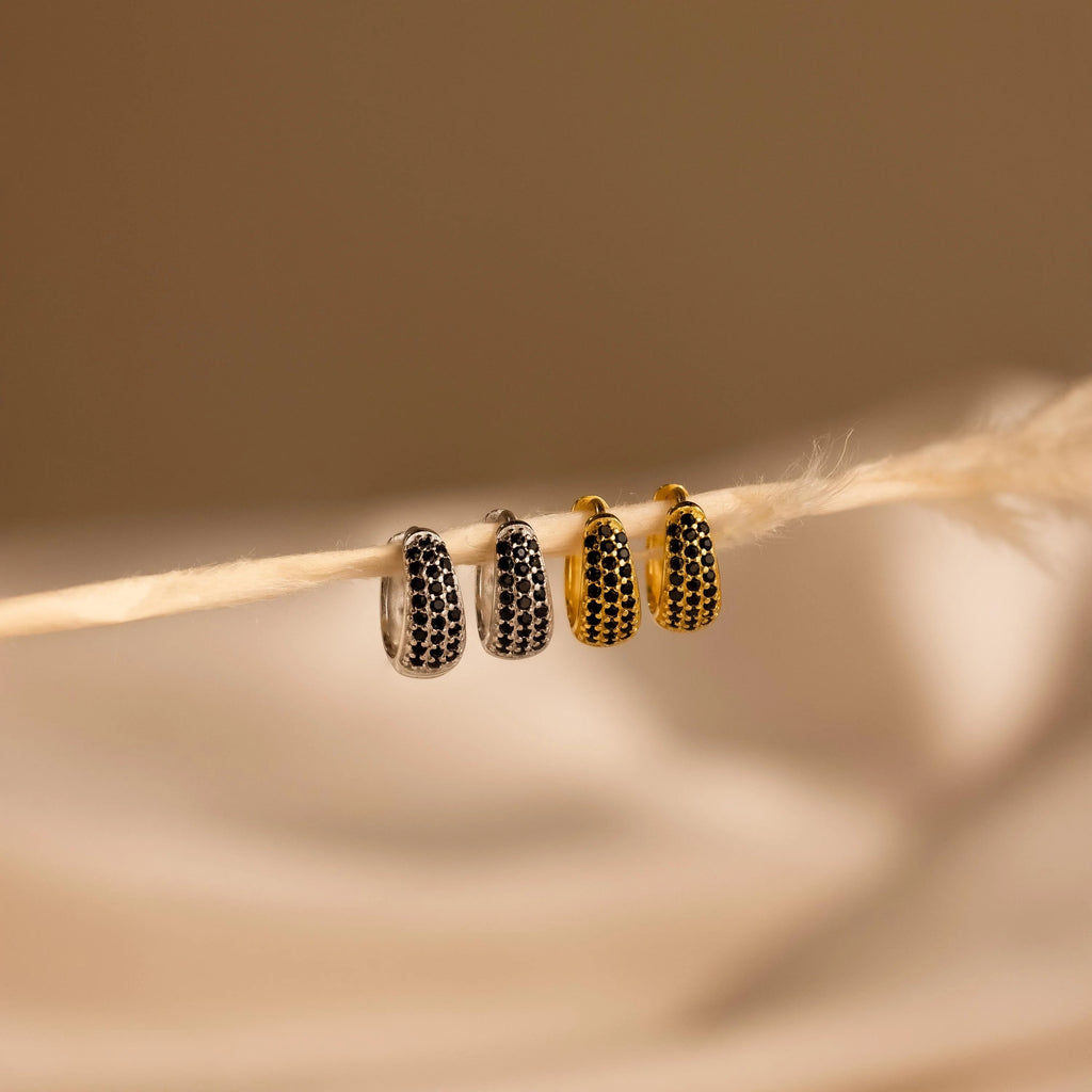 Chunky Onyx Pave Huggies Silver 18K Gold Plated