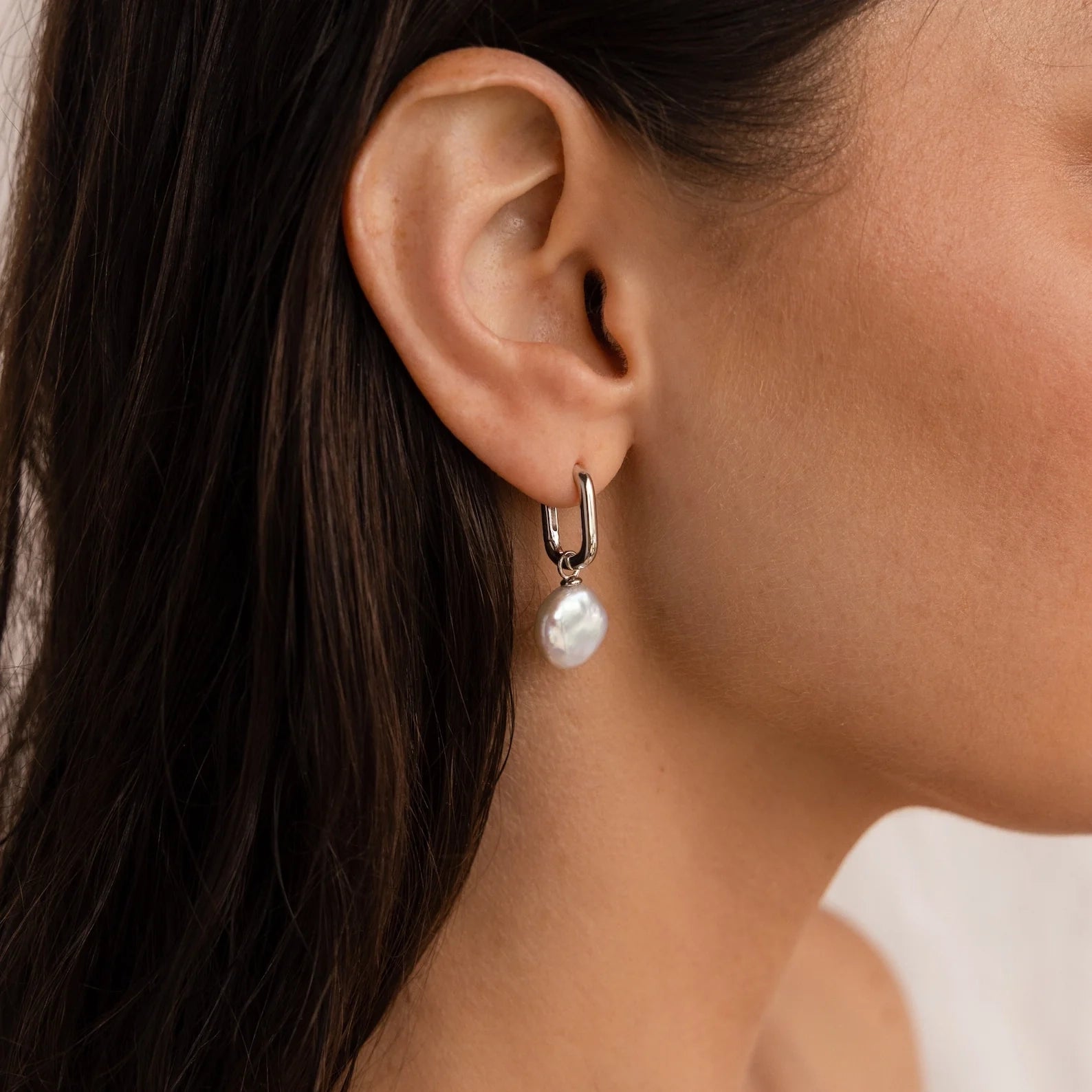 Bridget Pearl Hoops Silver 18K Gold Plated