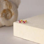Ruby Butterfly Flatback Studs Silver 18K Gold Plated