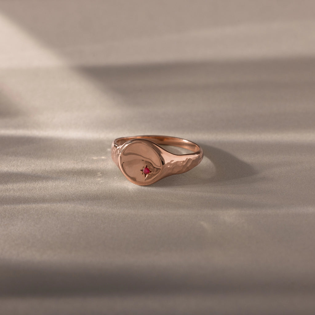 North Star Ruby Signet Ring Silver 18K Gold Plated