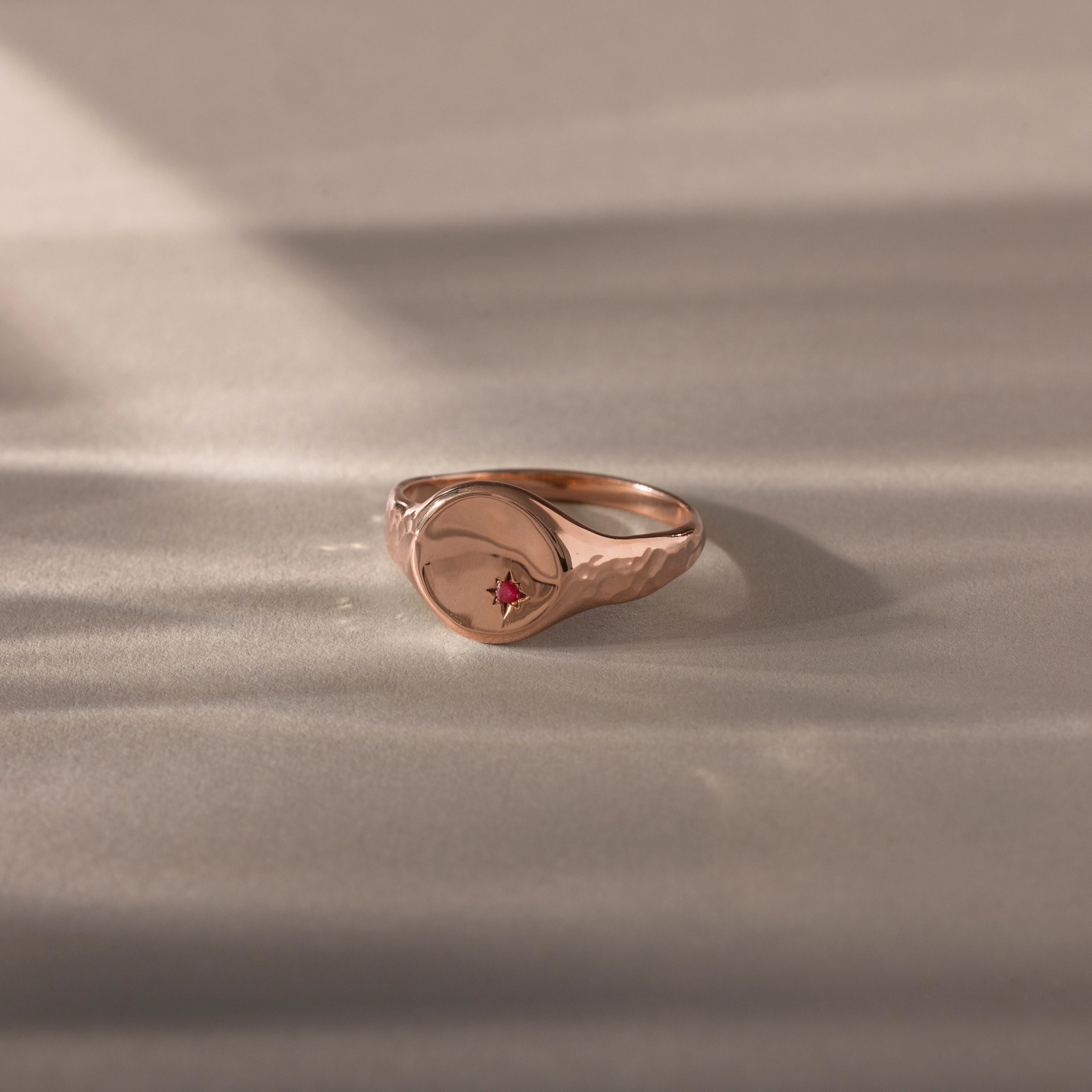 North Star Ruby Signet Ring Silver 18K Gold Plated