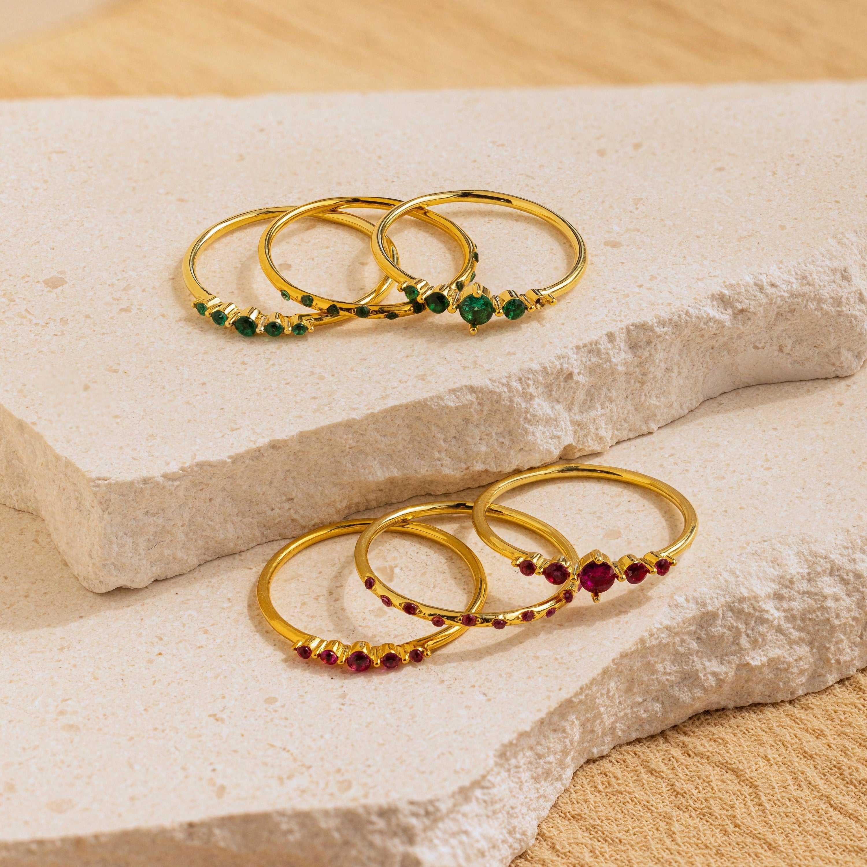 Lace Birthstone Ring Set Silver 18K Gold Plated