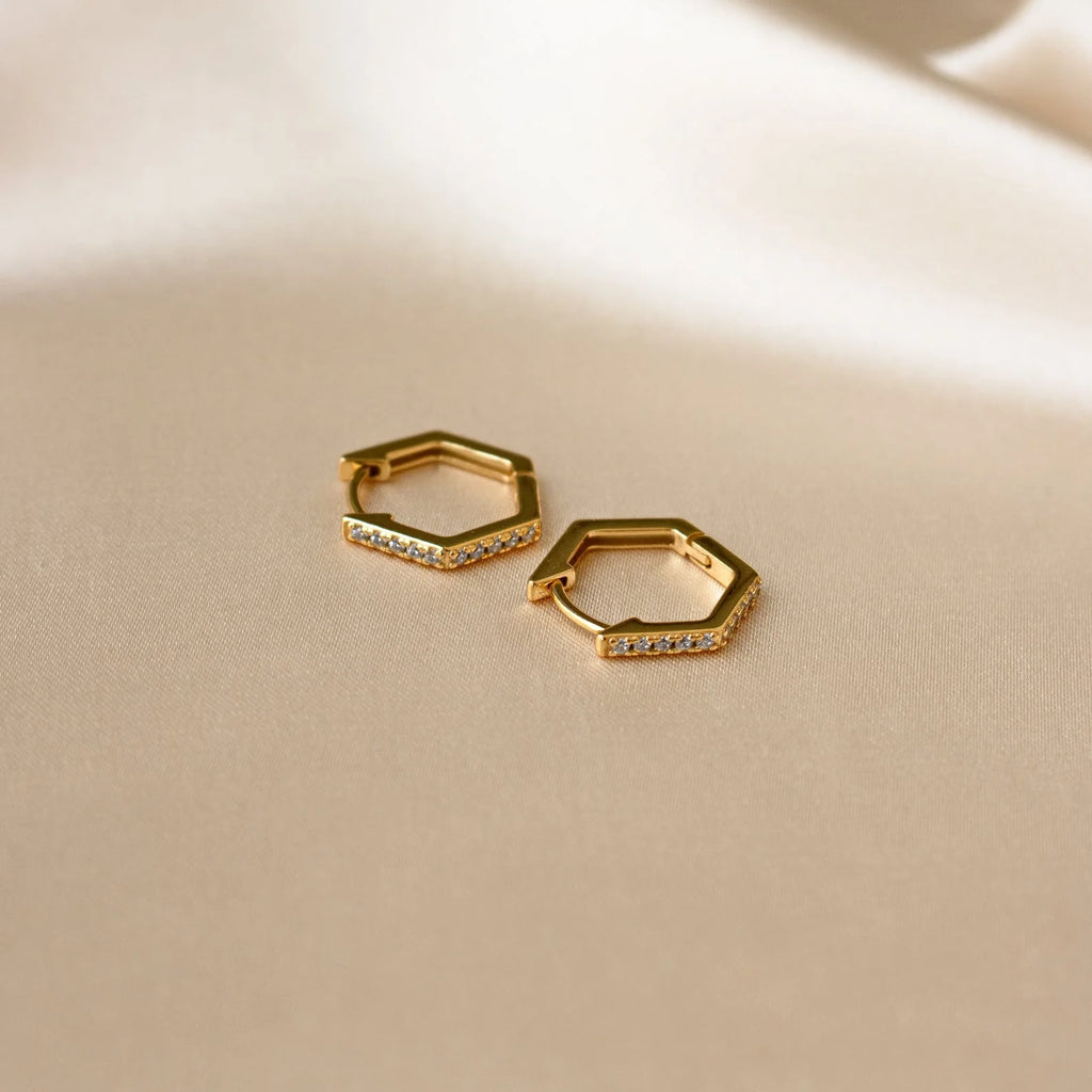 Parker Pave Hexagon Huggies Silver 18K Gold Plated