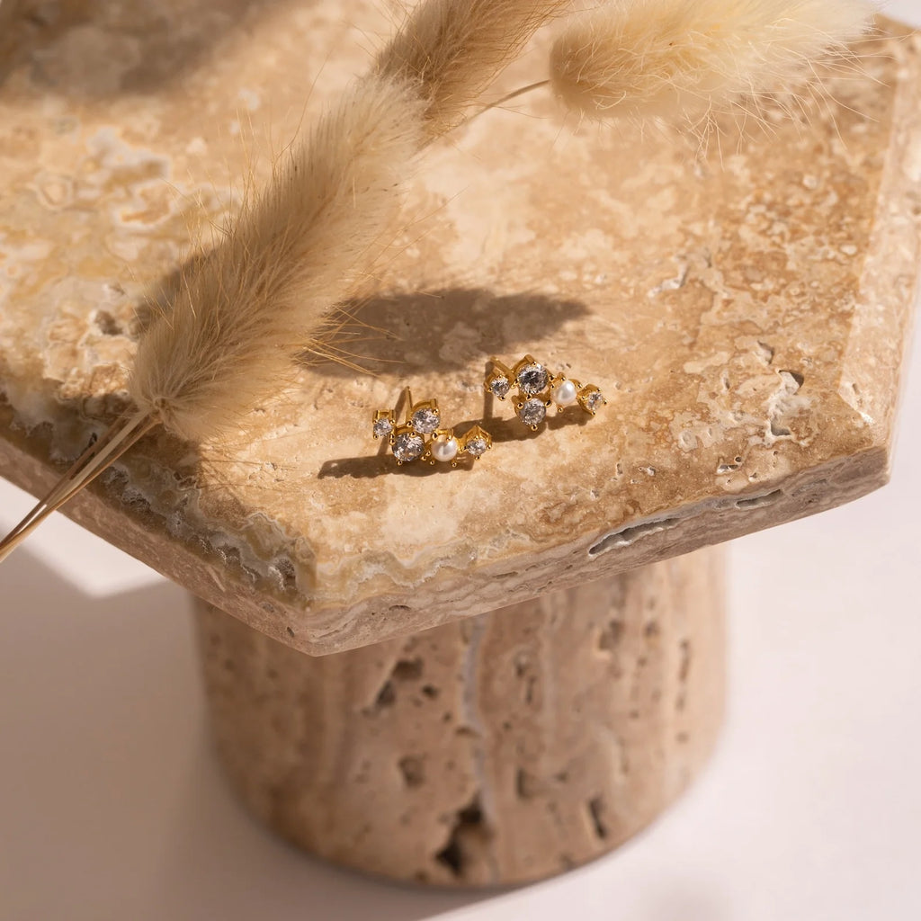 Seine Diamond Studs Silver 18K Gold Plated