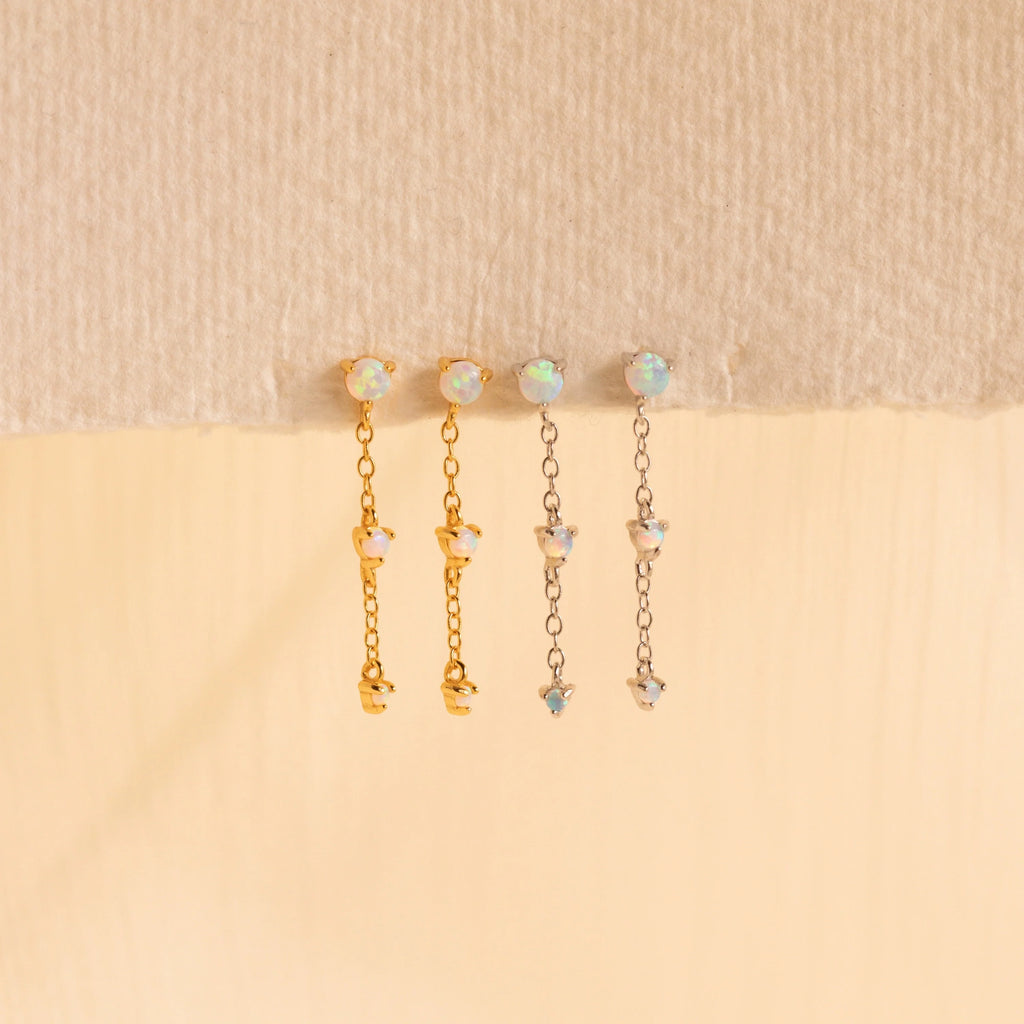 Opal Chain Drop Earrings Silver 18K Gold Plated