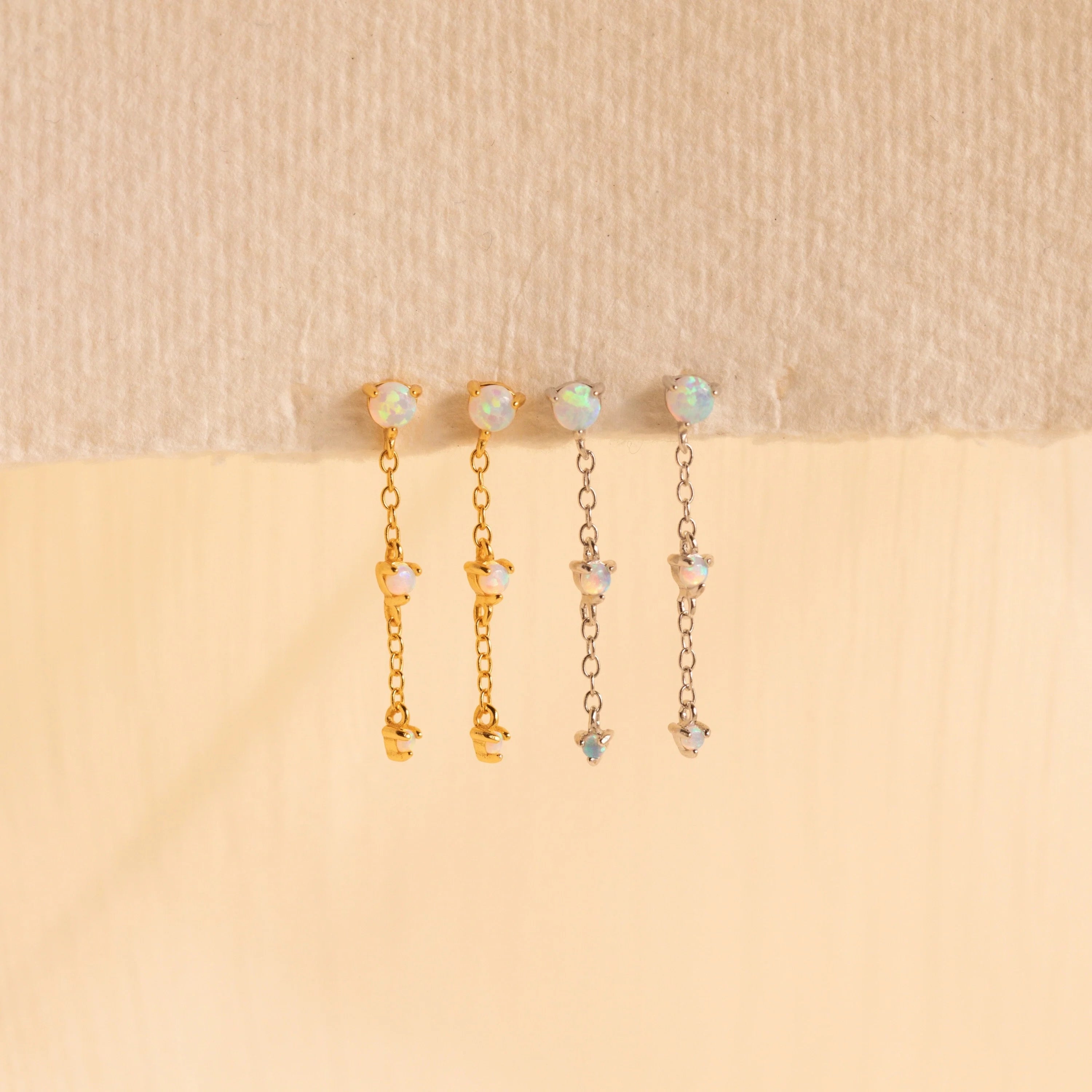 Opal Chain Drop Earrings Silver 18K Gold Plated