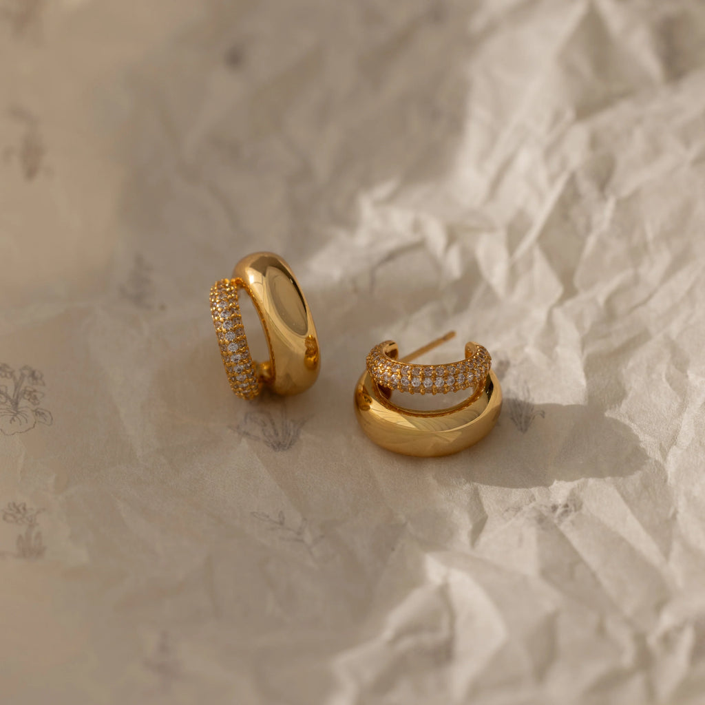 Diamond Duo Pave Dome Studs Silver 18K Gold Plated