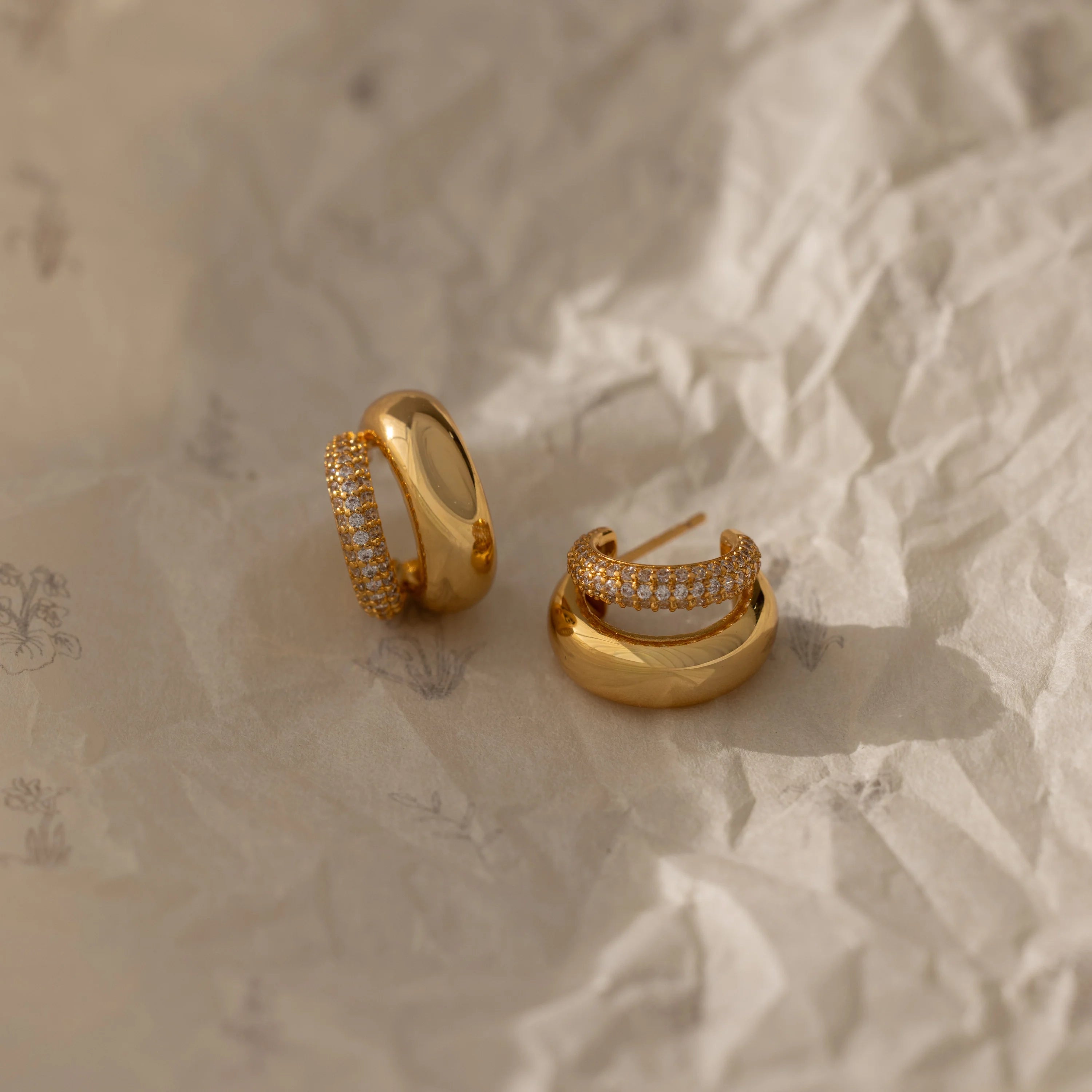 Diamond Duo Pave Dome Studs Silver 18K Gold Plated