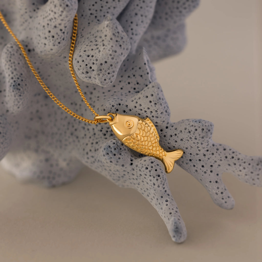 Fish Charm Necklace Silver 18K Gold Plated