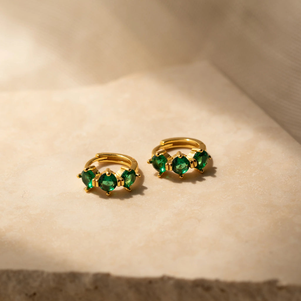 Triple Emerald Huggies Silver 18K Gold Plated