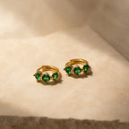 Triple Emerald Huggies Silver 18K Gold Plated