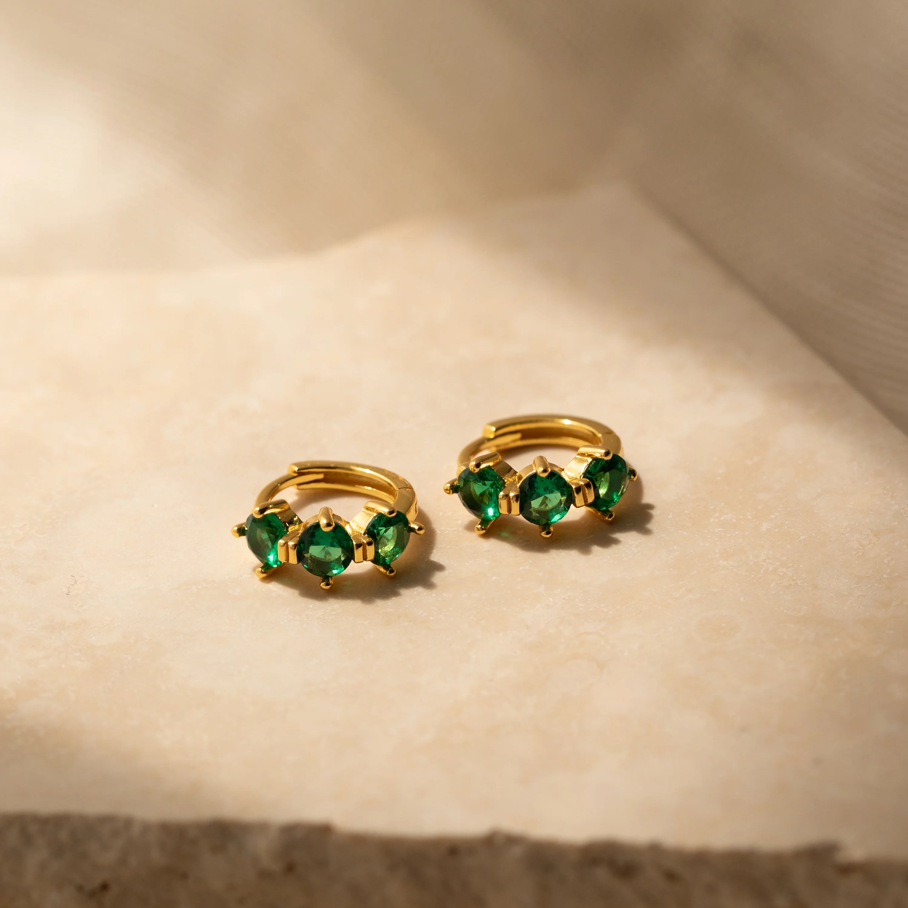 Triple Emerald Huggies Silver 18K Gold Plated