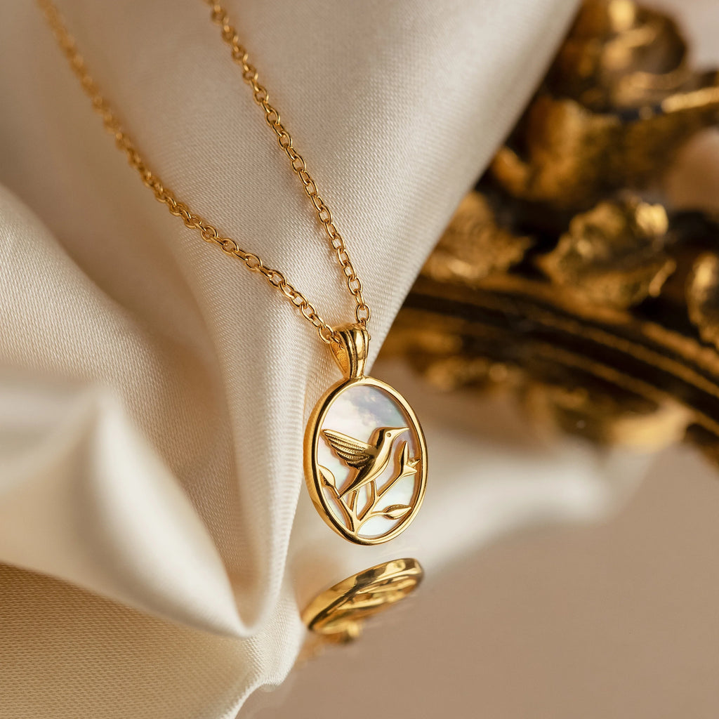 Pearl Hummingbird Necklace Silver 18K Gold Plated