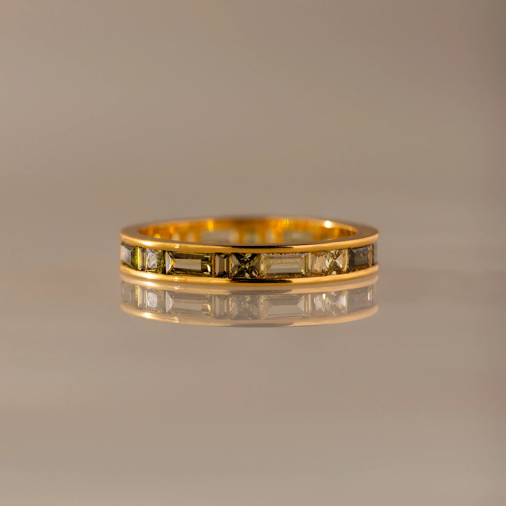 Peridot Inlay Eternity Ring Silver 18K Gold Plated