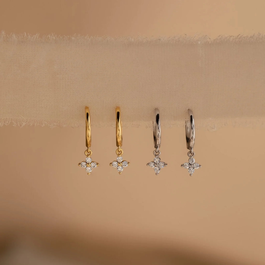Diamond Flower Huggies Silver 18K Gold Plated