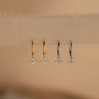 Diamond Flower Huggies Silver 18K Gold Plated
