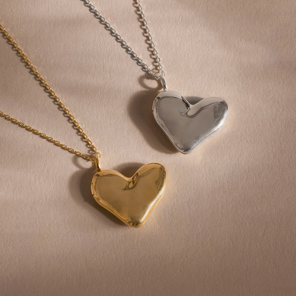 Organic Heart Locket Necklace Silver 18K Gold Plated