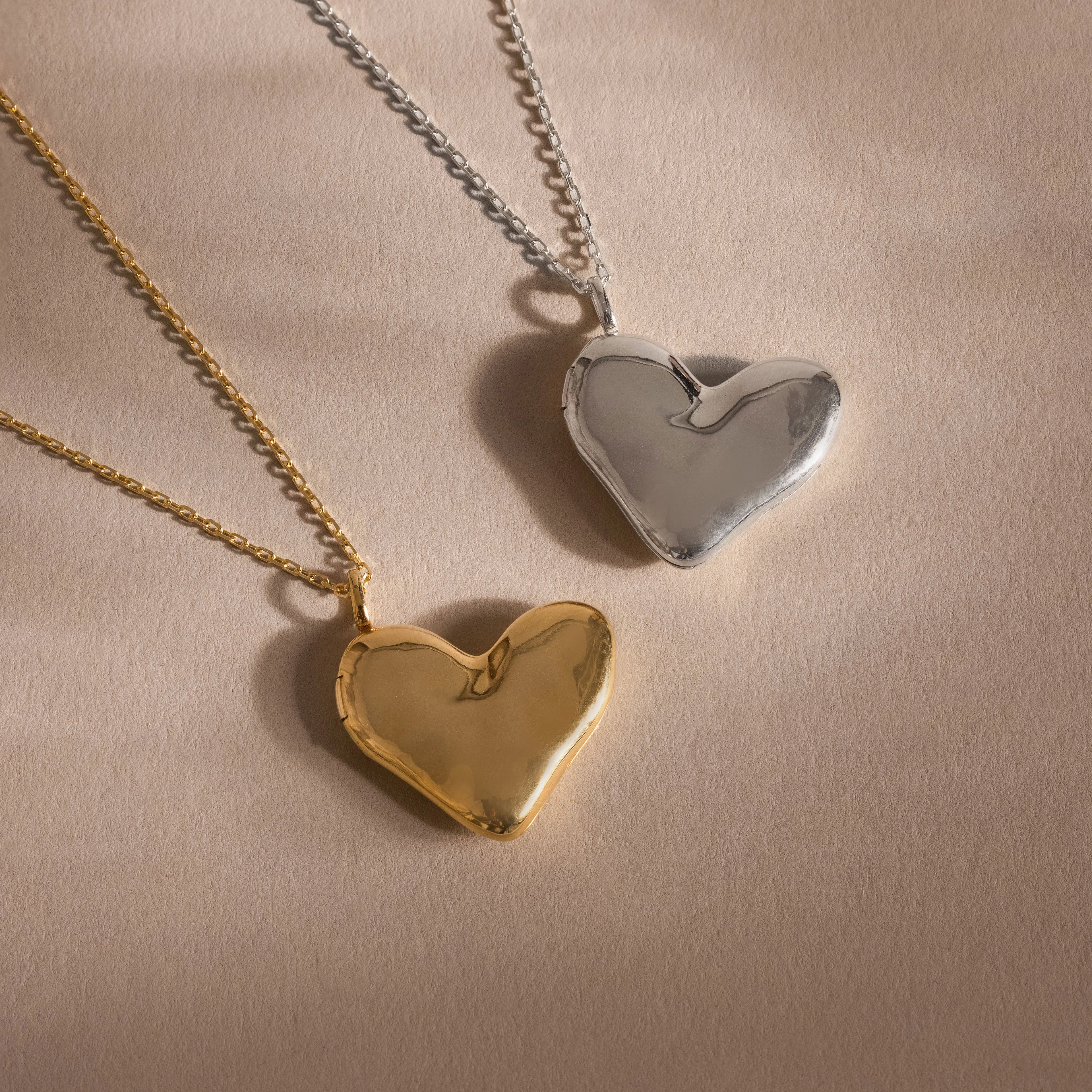 Organic Heart Locket Necklace Silver 18K Gold Plated