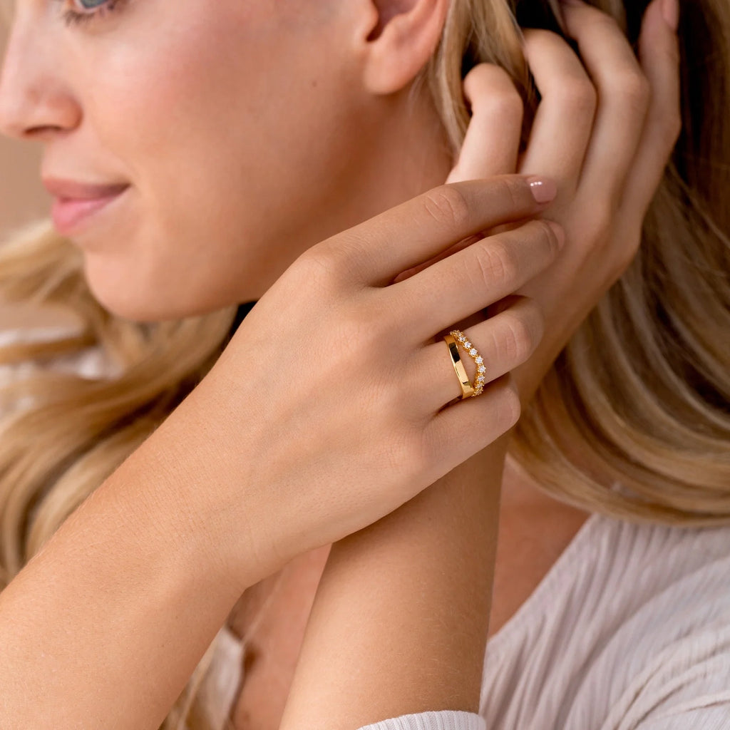 Wave Diamond Duo Ring Silver 18K Gold Plated