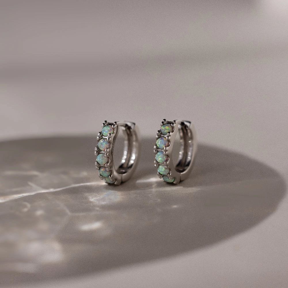 Opal Huggies Silver 18K Gold Plated