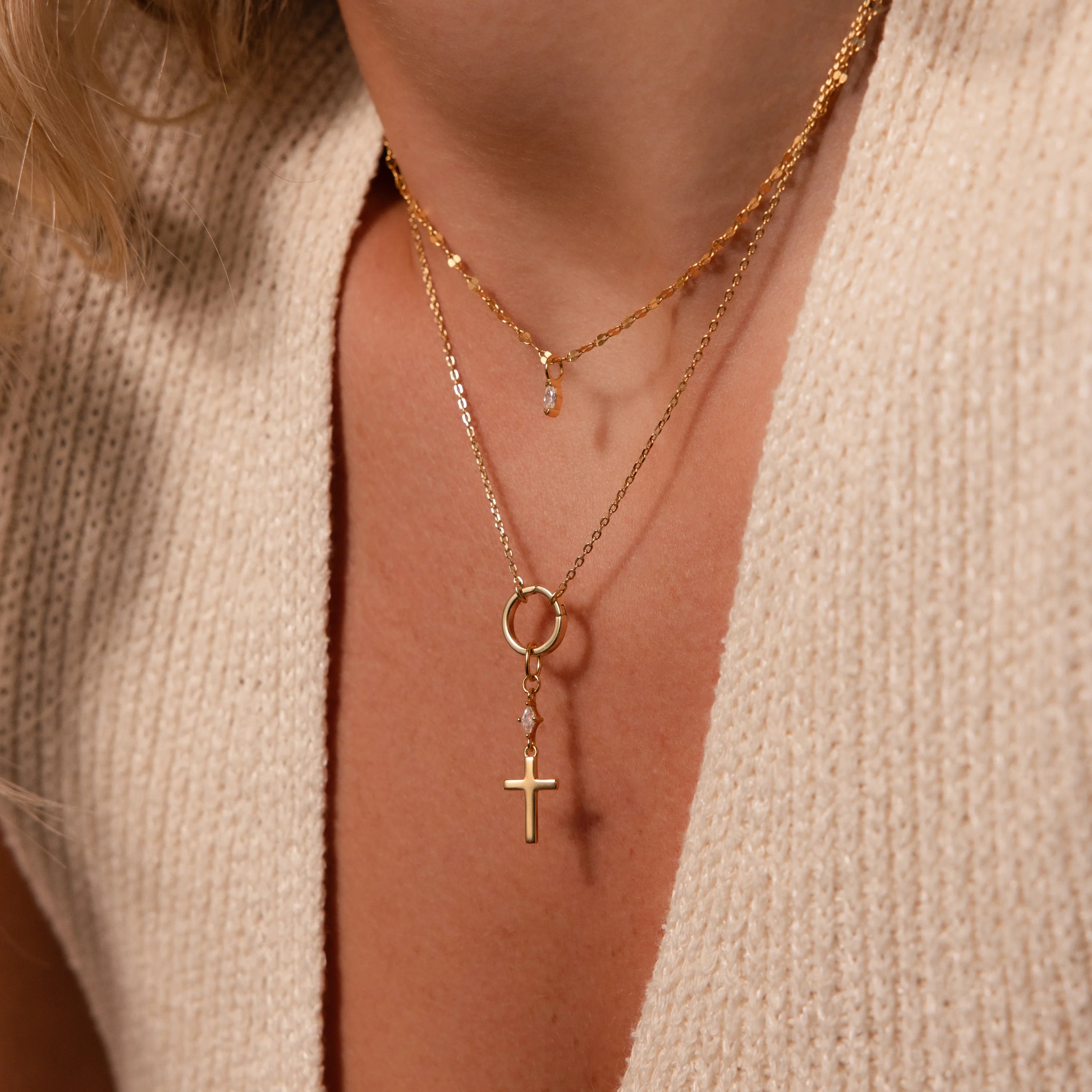 Diamond Drop Cross Charm Silver 18K Gold Plated
