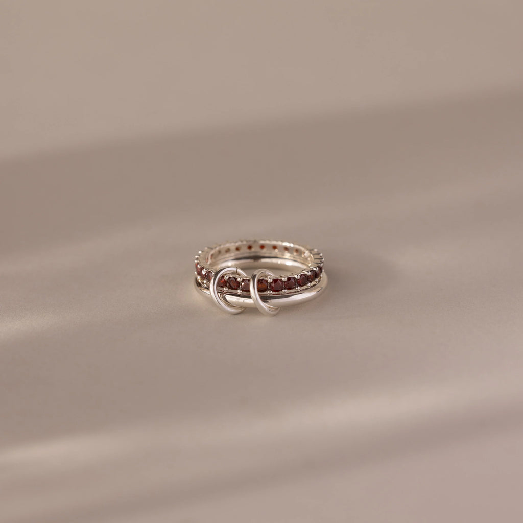 Garnet Duo Tennis Linked Ring Set Silver 18K Gold Plated