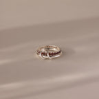 Garnet Duo Tennis Linked Ring Set Silver 18K Gold Plated